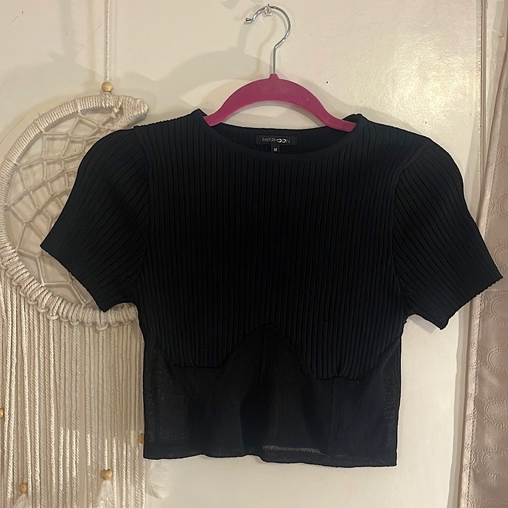 Black Mesh Cropped Top
